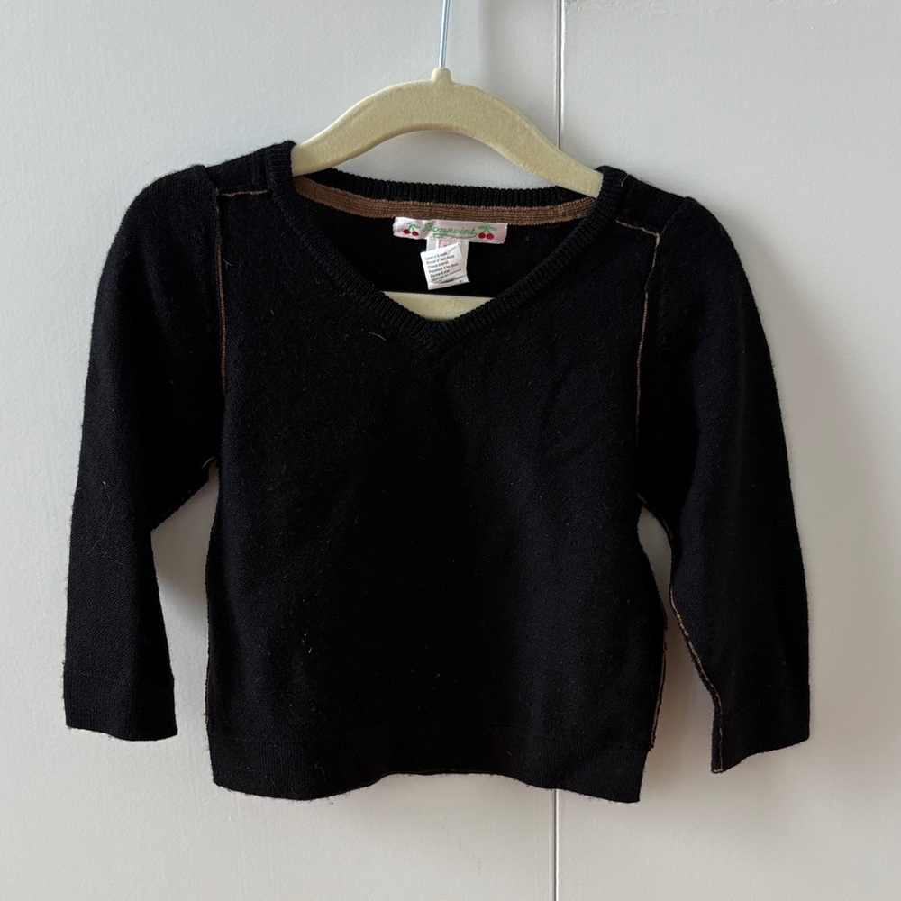 Bonpoint Black Baby V-Neck Sweater- 18m
